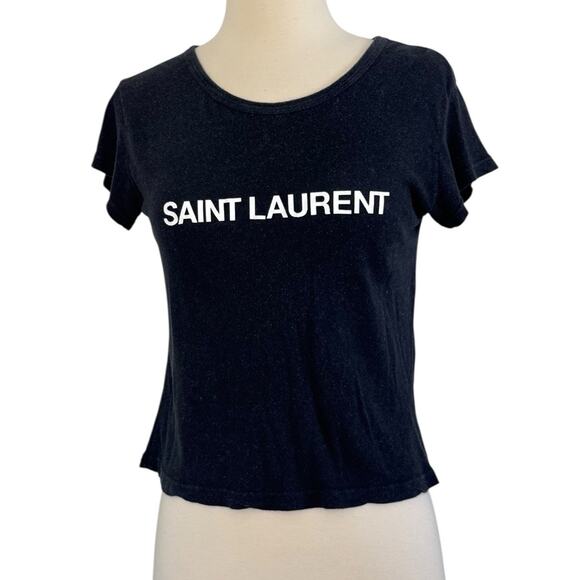 SAINT LAURENT Brandy Melville Graphic Letter Printed Super Soft Black T Shirt OS - Picture 2 of 7